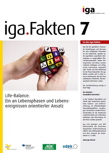 Titelbild iga.Fakten 7: Zwei Hände drehen einen Rubikwürfel, dessen einzelne Felder Facetten aus dem Arbeits- und Privatleben abbilden.